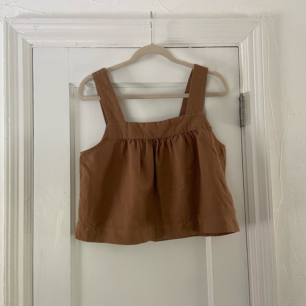 NWT Cropped Linen Brown Top